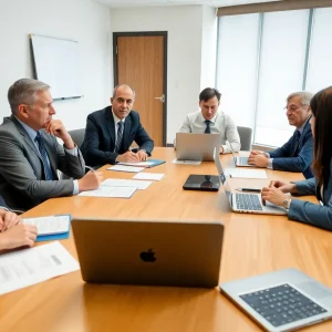University administrators in a meeting discussing policies