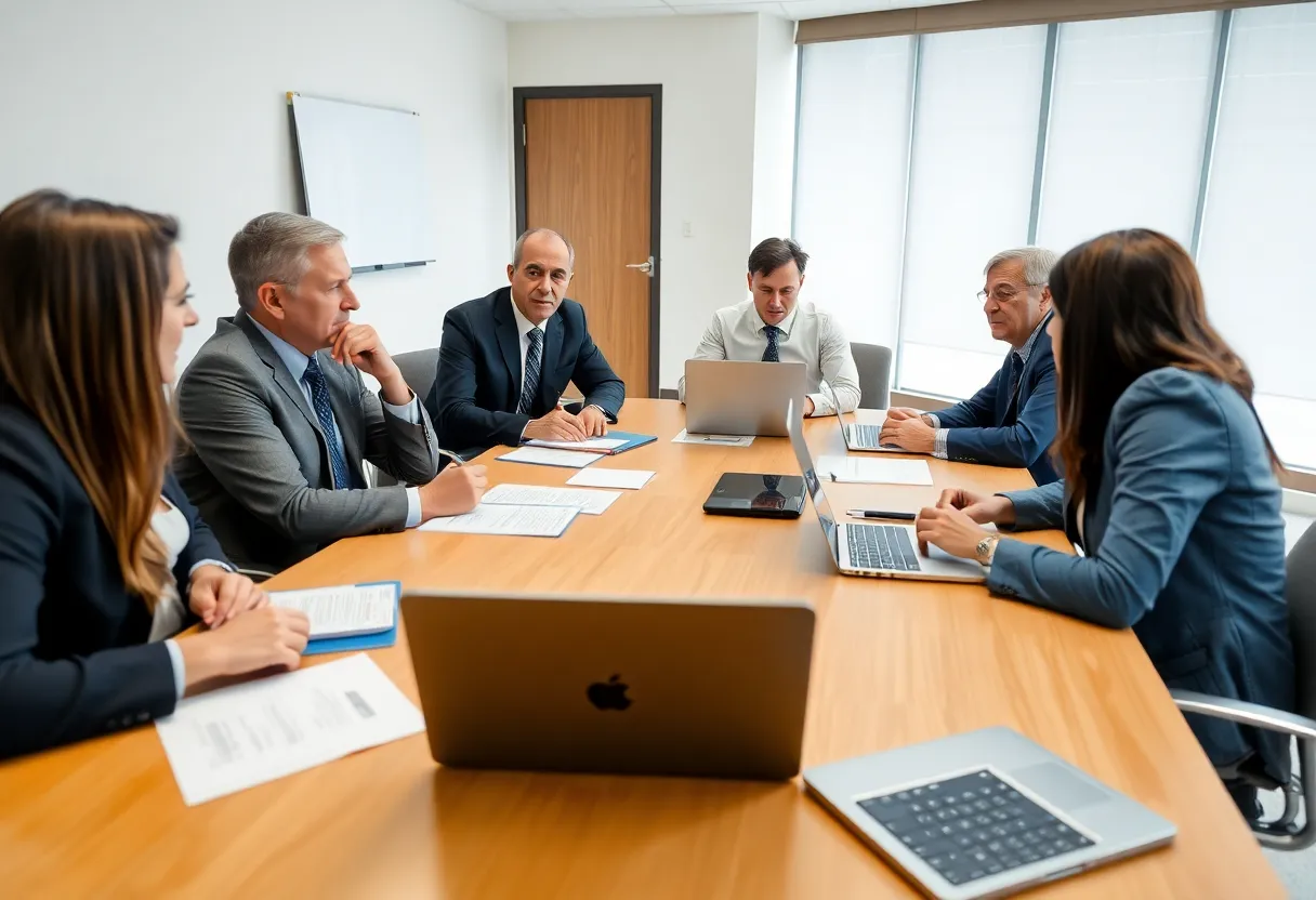 University administrators in a meeting discussing policies