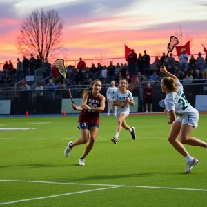 Brown University Women's Lacrosse team playing during a match