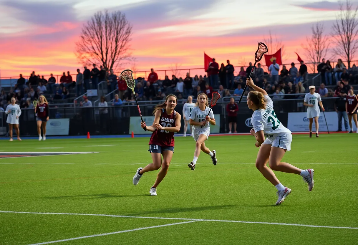 Brown University Women's Lacrosse team playing during a match
