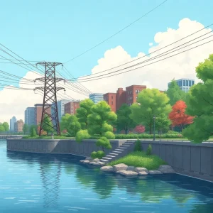 Rendering of the waterfront parks in Providence after the power lines have been buried.