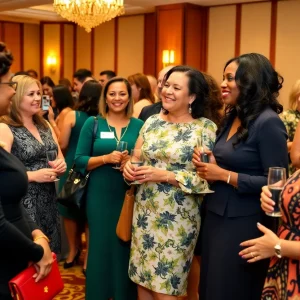 Women celebrating achievements at a formal awards luncheon