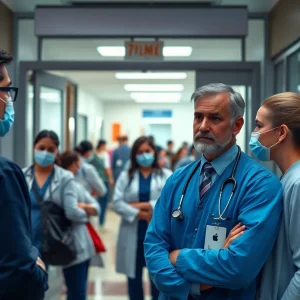 Healthcare workers discussing safety concerns at Butler Hospital