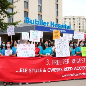 Healthcare workers protesting for better wages at Butler Hospital