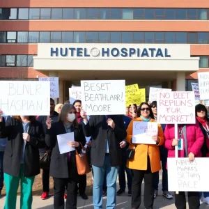 Healthcare workers striking outside Butler Hospital