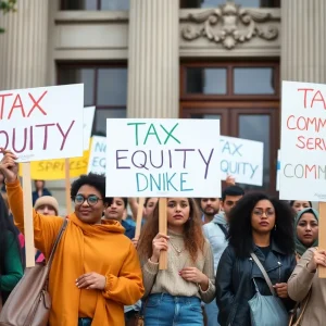 Protesters rallying for the fair share tax bill