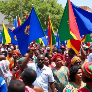 Celebration of Cape Verde's independence with cultural elements and a diverse crowd.