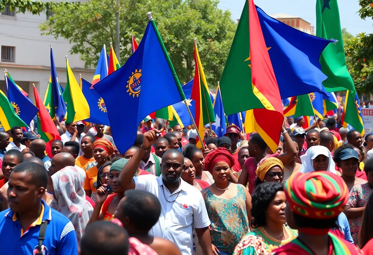 Celebration of Cape Verde's independence with cultural elements and a diverse crowd.