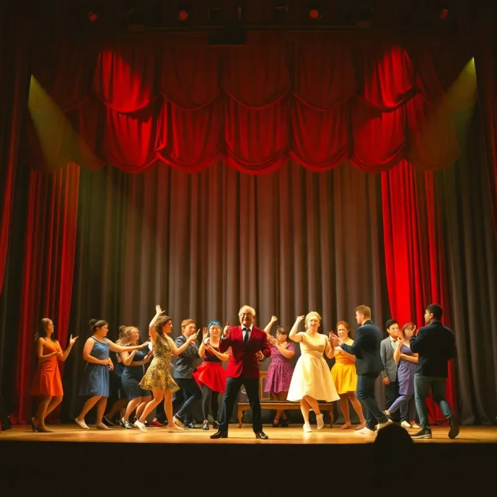 Scene from the Chicago Musical showcasing dynamic performances and a theatrical backdrop.