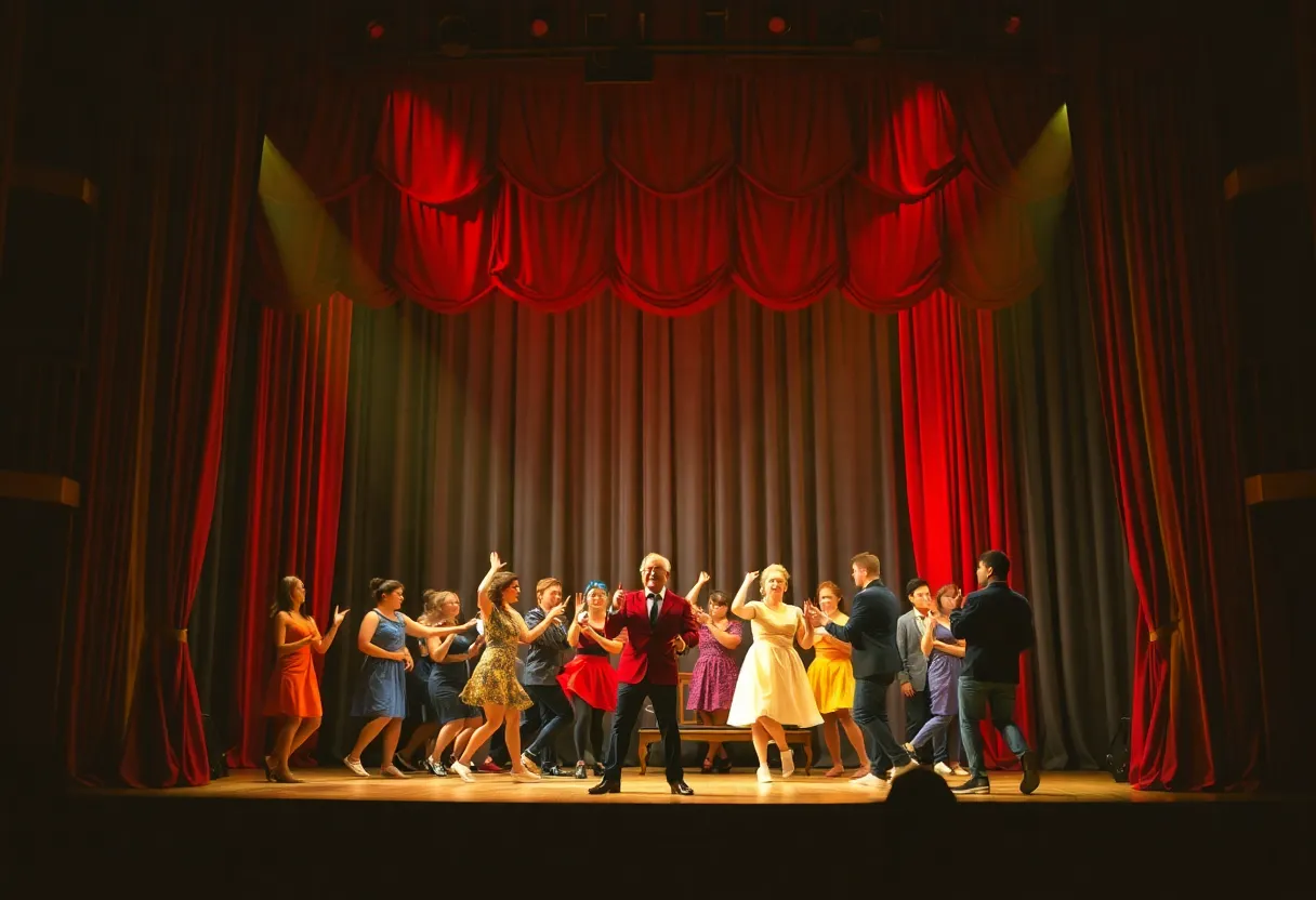 Scene from the Chicago Musical showcasing dynamic performances and a theatrical backdrop.