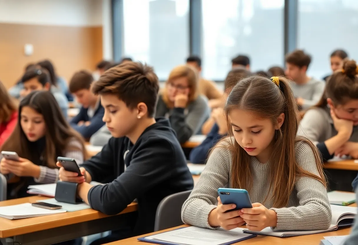 Students engaged in classroom activities without the use of electronic devices.