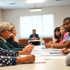 Community members discussing child welfare issues