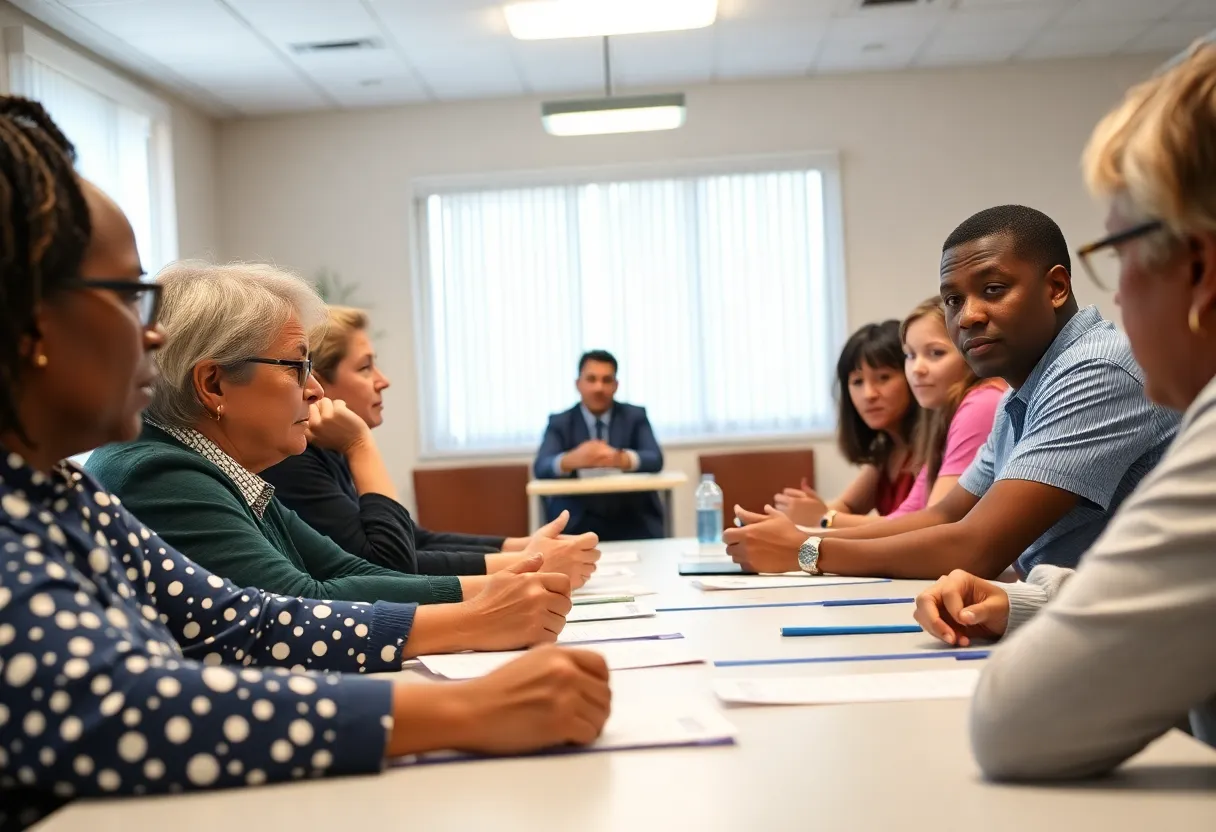 Community members discussing child welfare issues