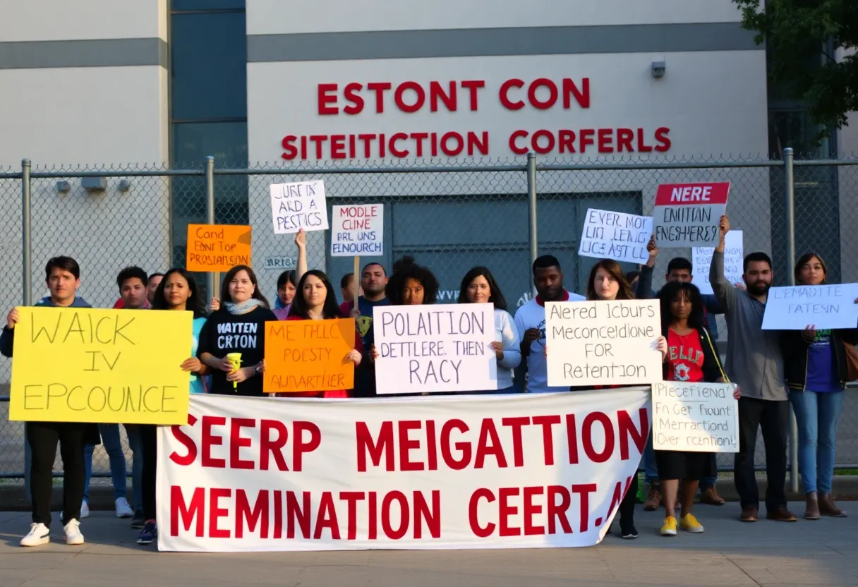 Protesters gathered in front of Wyatt Detention Center against ICE actions