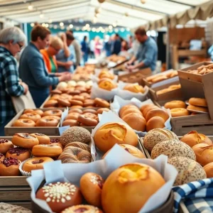 Local home-baked goods displayed at a farmer's market
