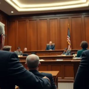 Courtroom during jury selection for a high-profile shooting case