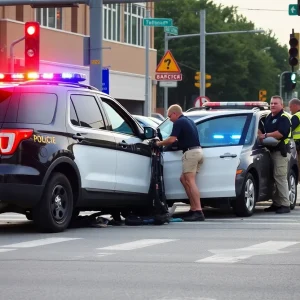 Emergency responders at a car accident scene in Cranston