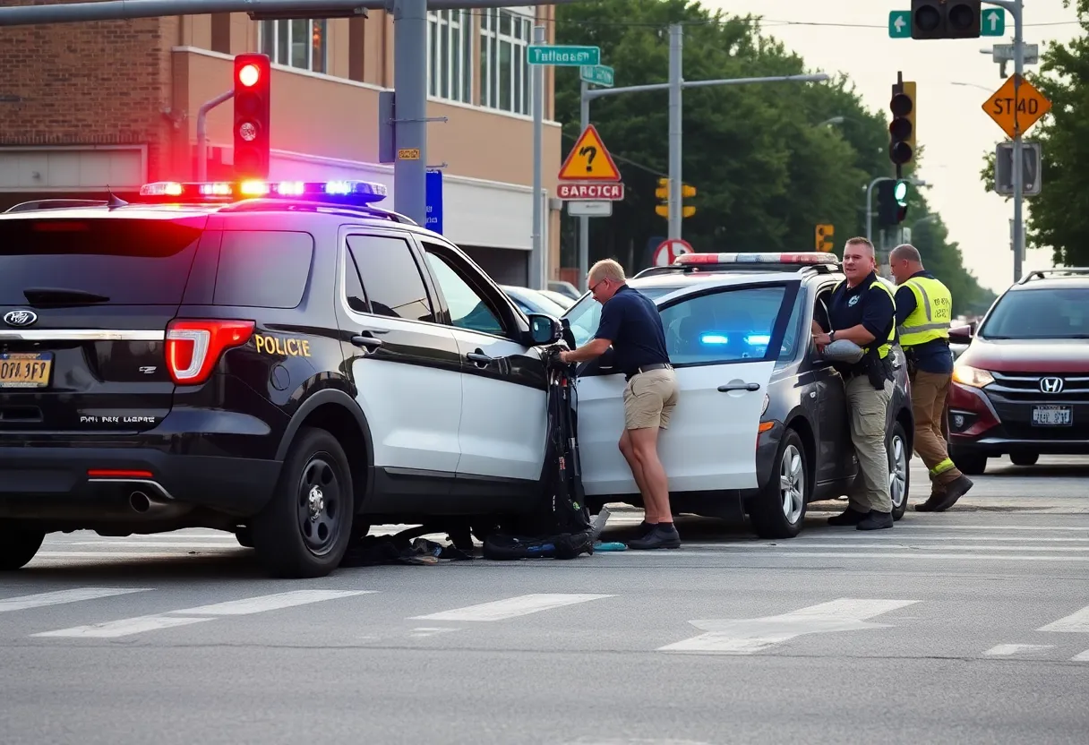 Emergency responders at a car accident scene in Cranston