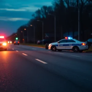 Deserted road and police car representing a hit-and-run incident
