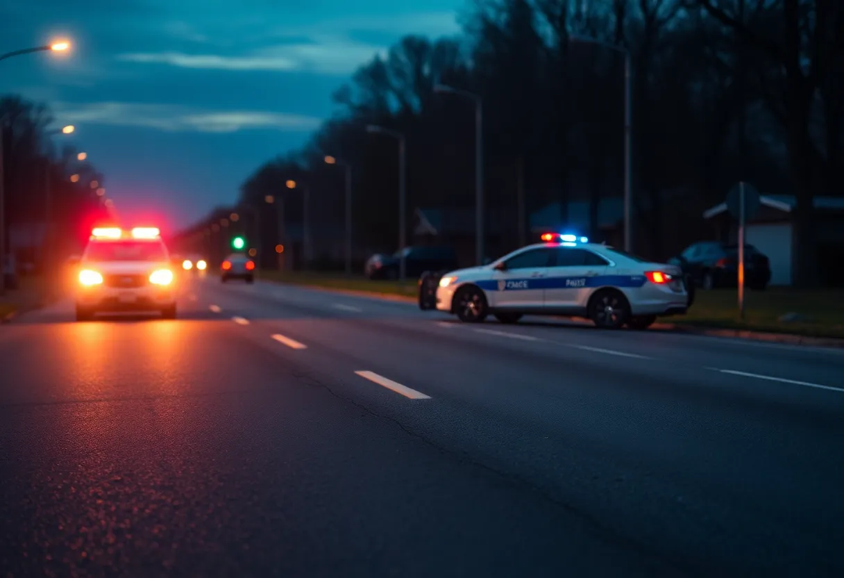 Deserted road and police car representing a hit-and-run incident