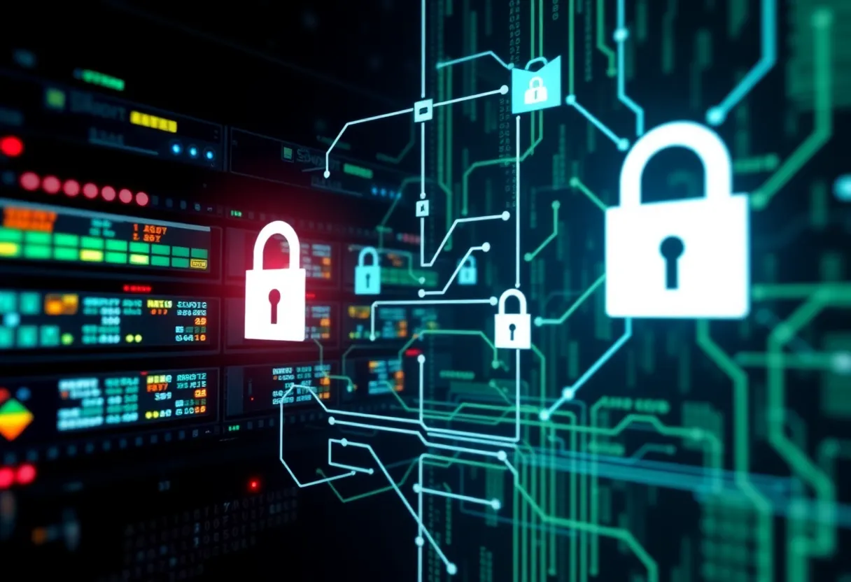 Illustration depicting cyber security threats related to a cyberattack.