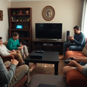 Scene depicting a family disagreement over video games indicative of domestic violence.