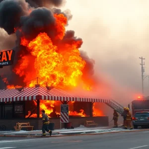 Firefighters extinguishing a fire at Applebee's in Cranston