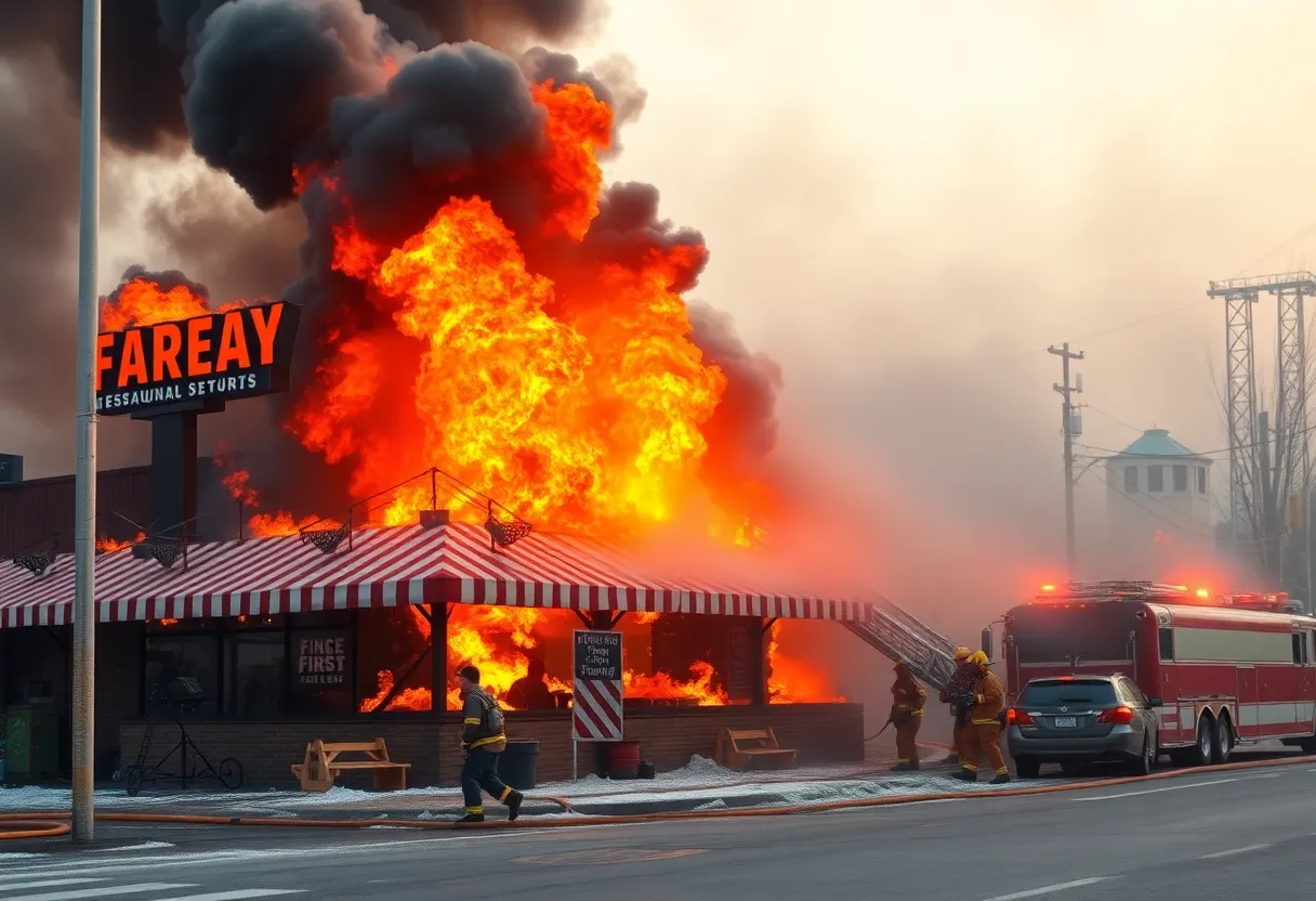 Firefighters extinguishing a fire at Applebee's in Cranston