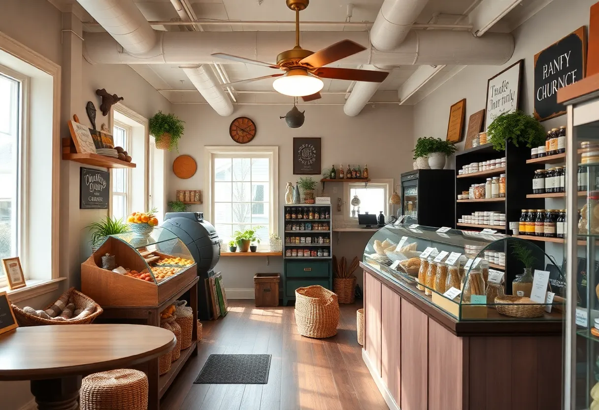 Inside view of Fox Point Grocers featuring specialty food products