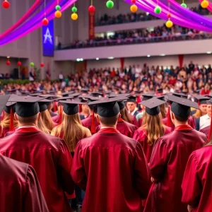 Graduation ceremony with students celebrating