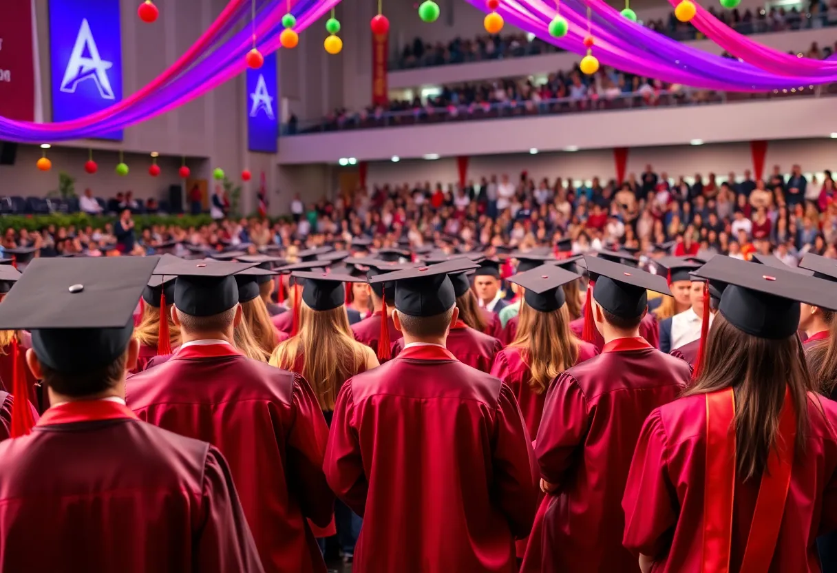 Graduation ceremony with students celebrating