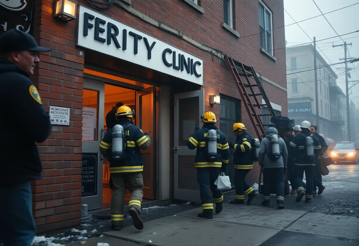 Emergency responders at a fertility clinic after an explosion