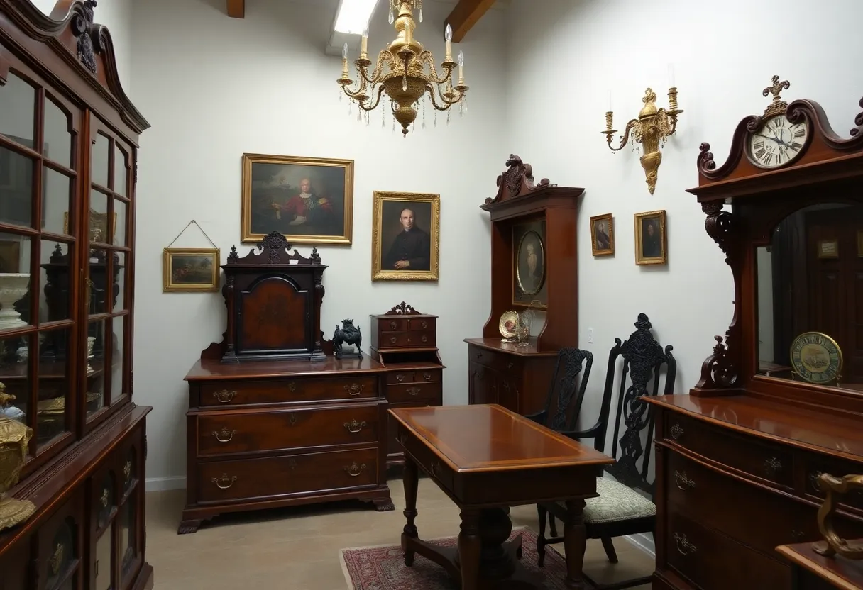 Historic furniture collection stored in climate-controlled conditions