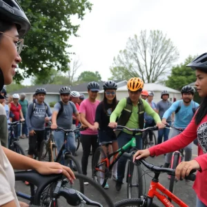 Participants learning bike skills during a workshop in Johnston.