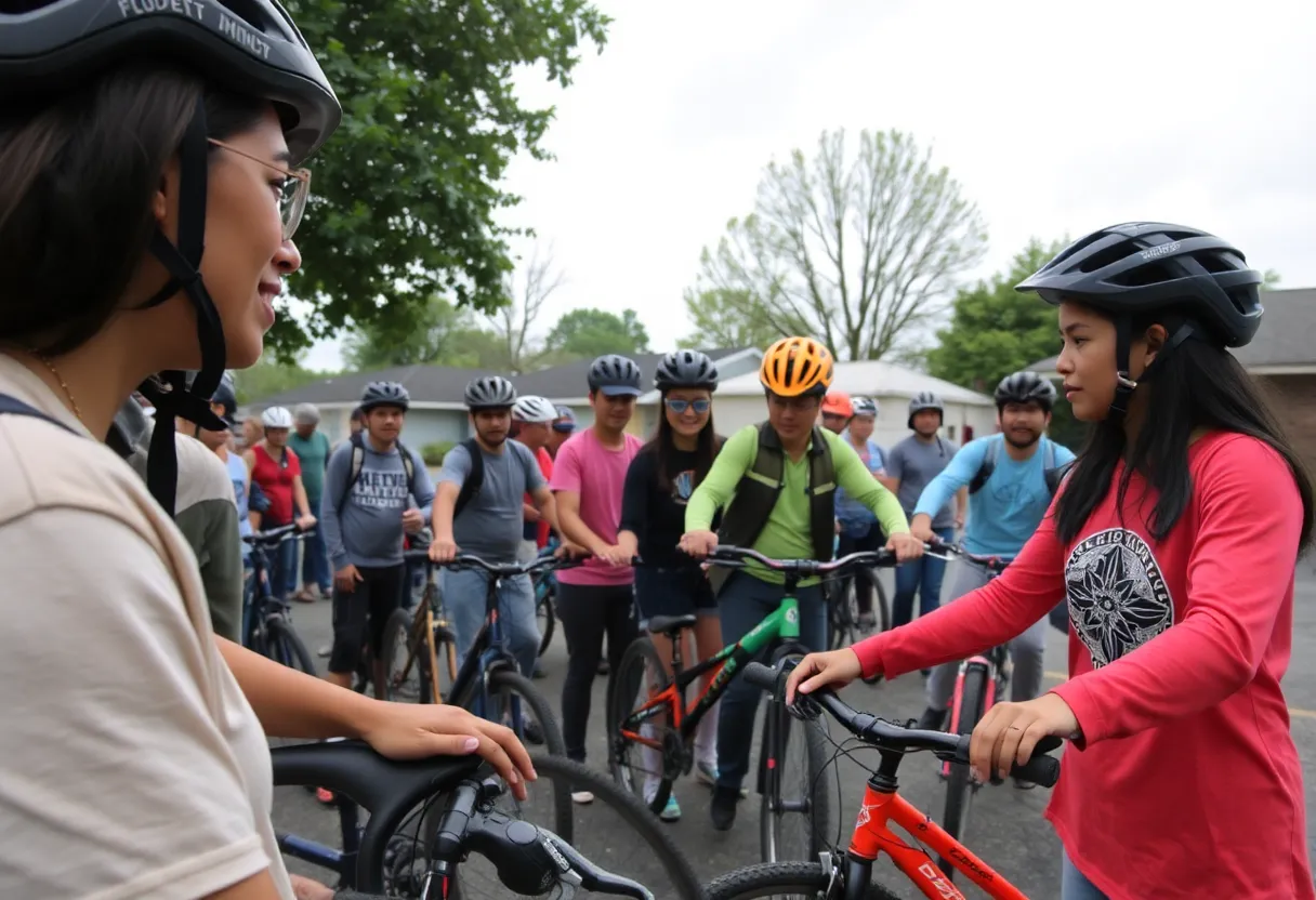Participants learning bike skills during a workshop in Johnston.