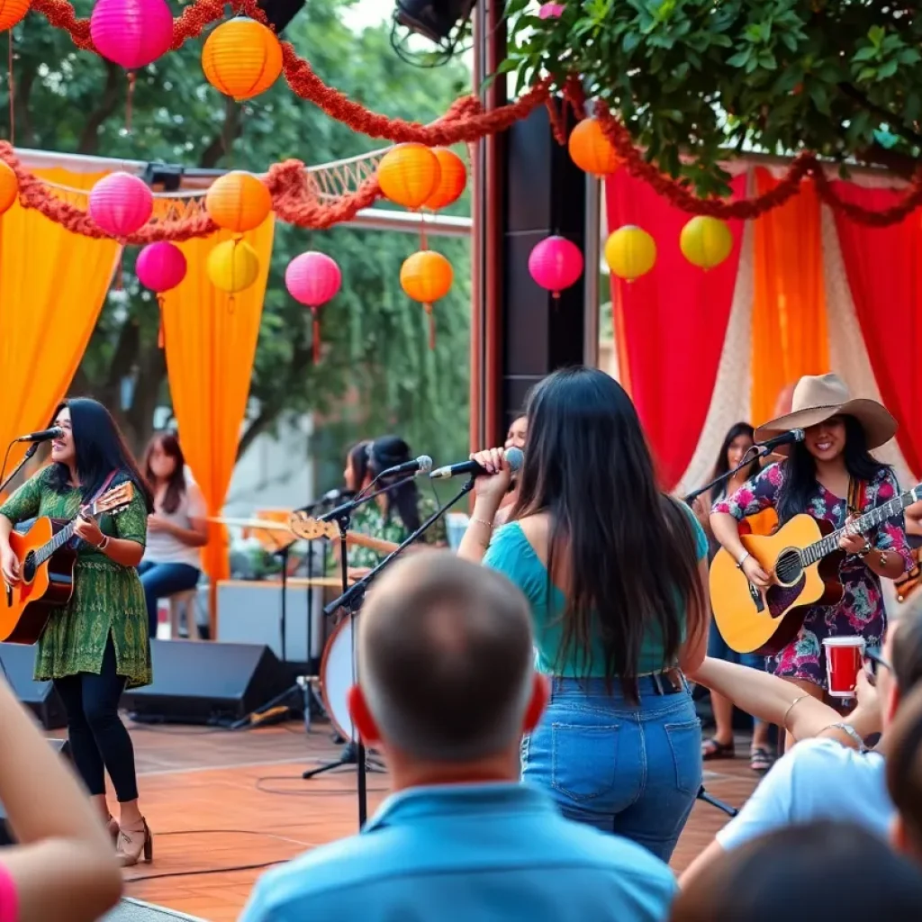 Las Guaracheras performing at a summer concert