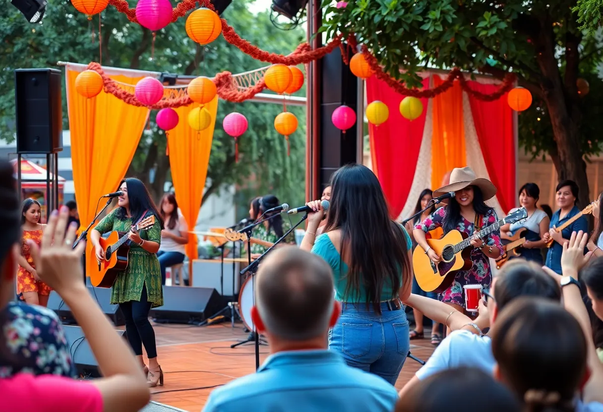 Las Guaracheras performing at a summer concert