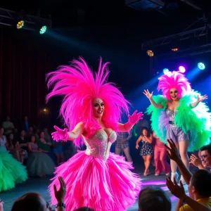 A drag performance scene from The Legend of Georgia McBride at Burbage Theatre Co.