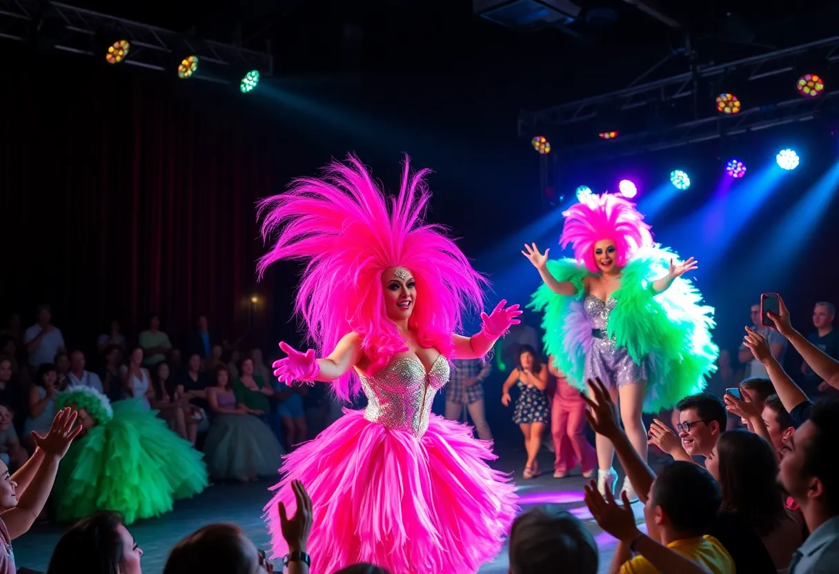 A drag performance scene from The Legend of Georgia McBride at Burbage Theatre Co.