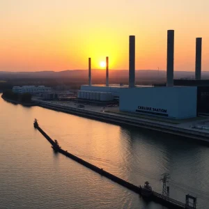 Manchester Street Power Station alongside the Providence River