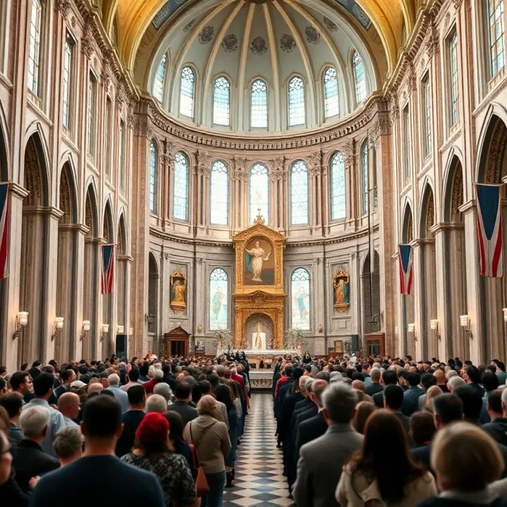Congregation gathered at the Cathedral of Saints Peter and Paul for the mass welcoming Pope Leo XIV.