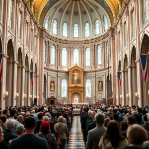 Congregation gathered at the Cathedral of Saints Peter and Paul for the mass welcoming Pope Leo XIV.