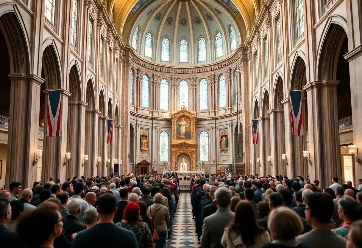 Congregation gathered at the Cathedral of Saints Peter and Paul for the mass welcoming Pope Leo XIV.