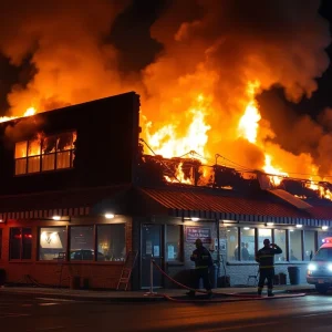Firefighters combating a blaze at Matunuck Oyster Bar