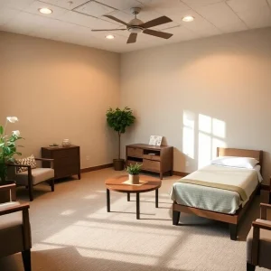 Therapy room for MDMA-assisted therapy sessions for veterans