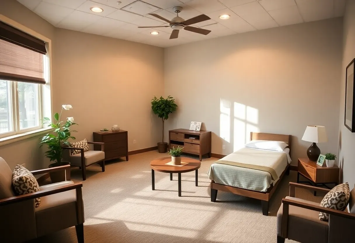 Therapy room for MDMA-assisted therapy sessions for veterans