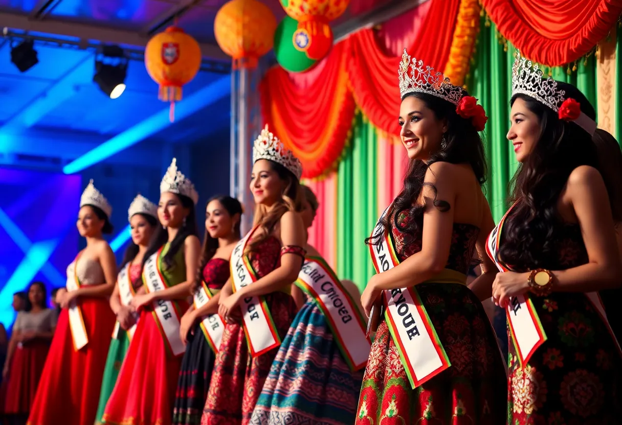 Pageant contestants in traditional attire at the Day of Portugal event