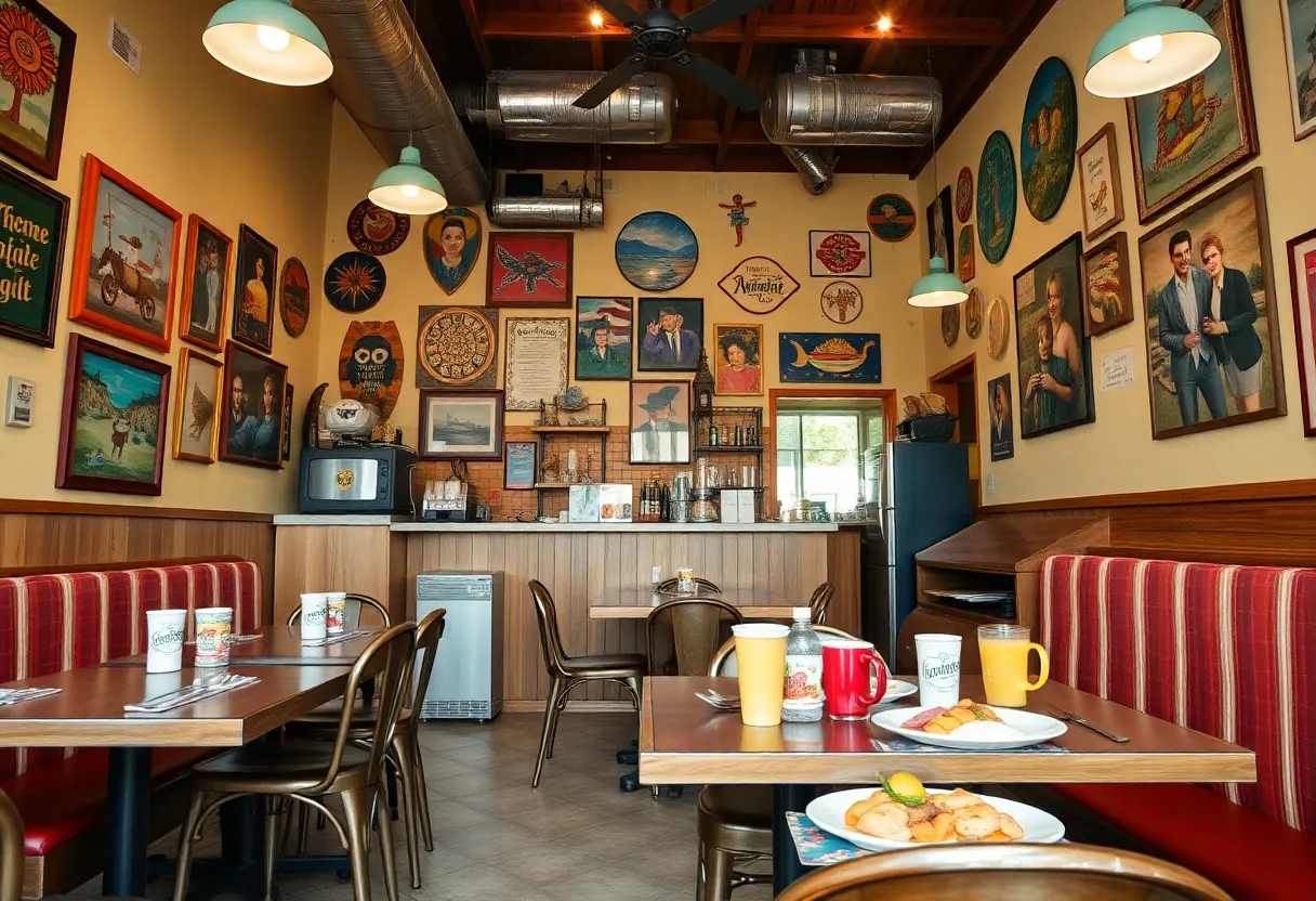 Interior view of NicoBella's Family Restaurant showcasing breakfast dishes and artwork