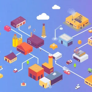 Illustration of Rhode Island manufacturing connections with people and factories