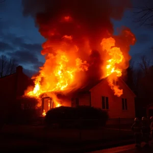 House fire in Pawtucket with firefighters responding